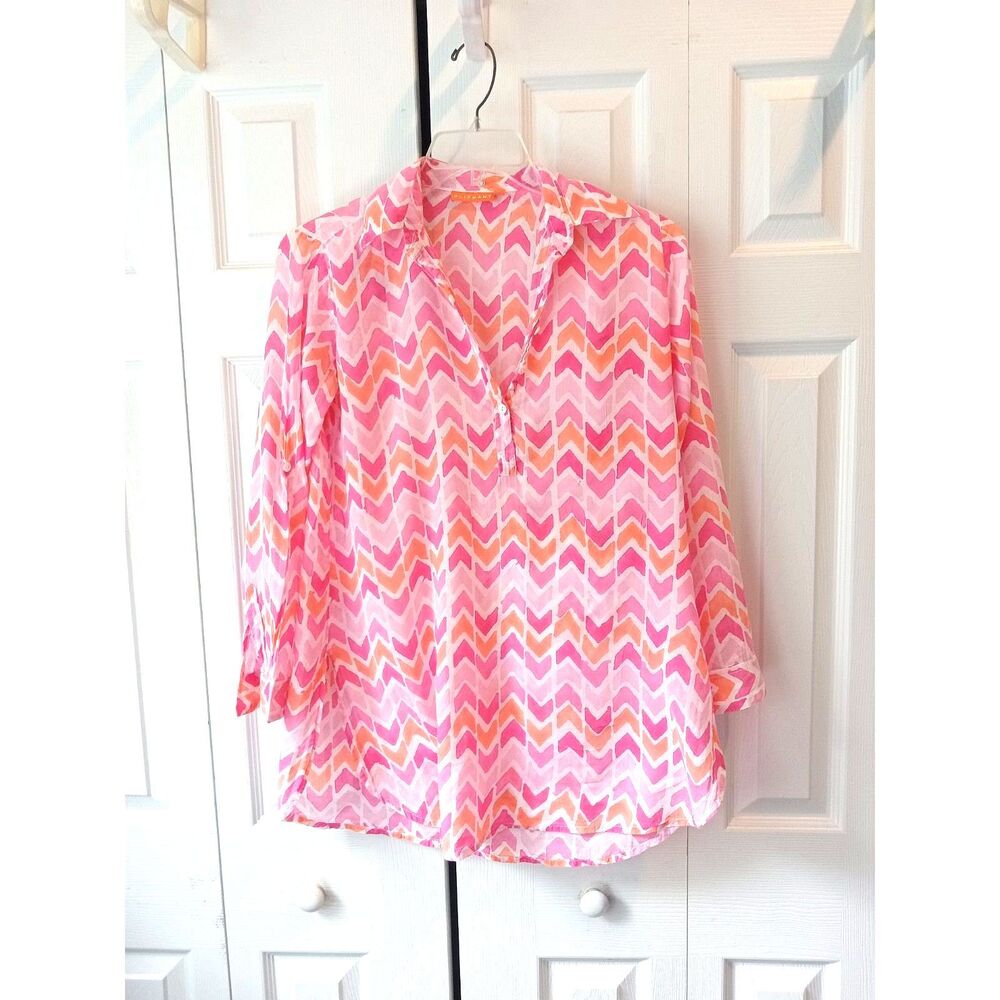 Oliphant Size SMALL Pink White Orange Chevron Tunic FLAWED
